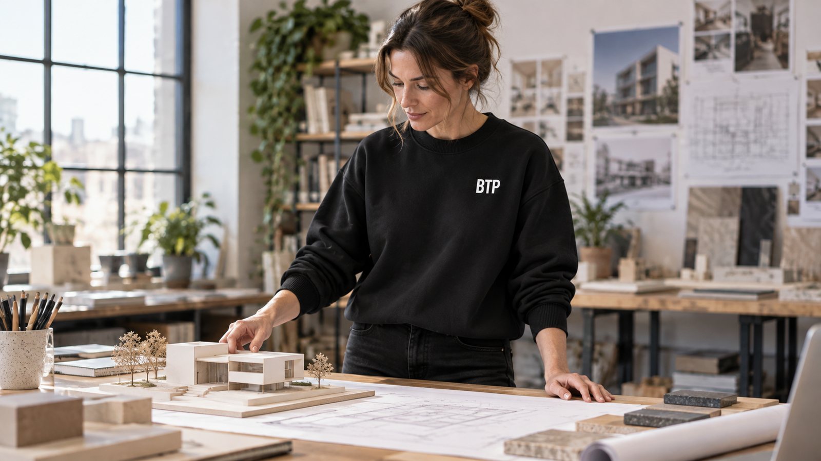 Concept: a designer at work wearing BTP