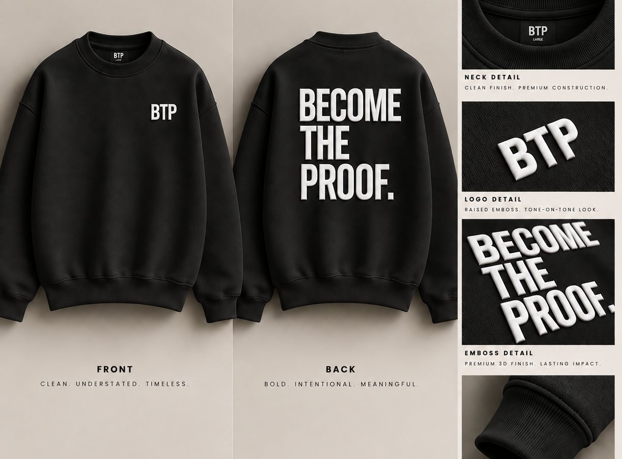 The Prolific /001 heavyweight crewneck, flat lay