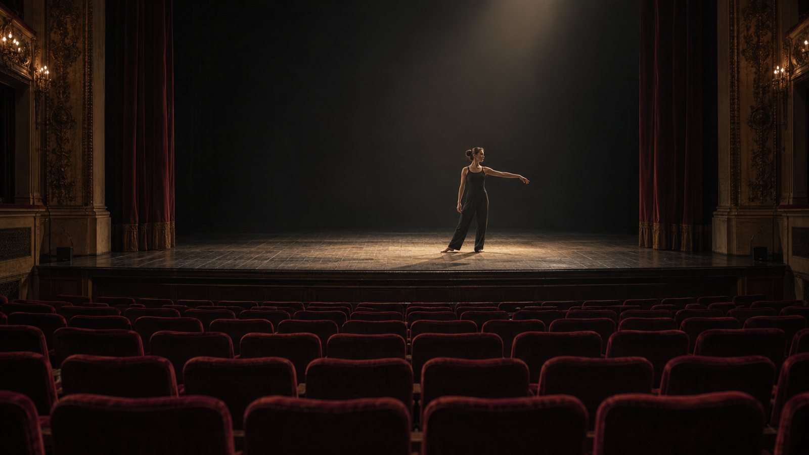 Concept: a performer rehearsing in an empty theatre